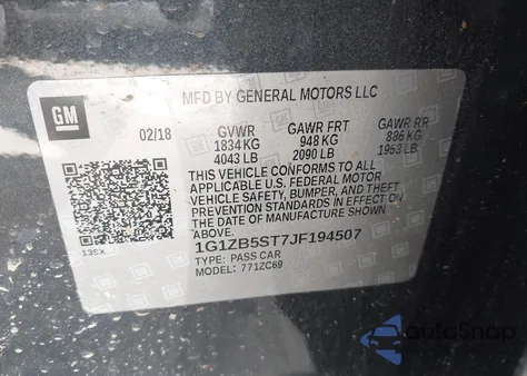 2018 Chevrolet Malibu 1Ls from USA, damaged, VIN 1G1ZB5ST7JF194507